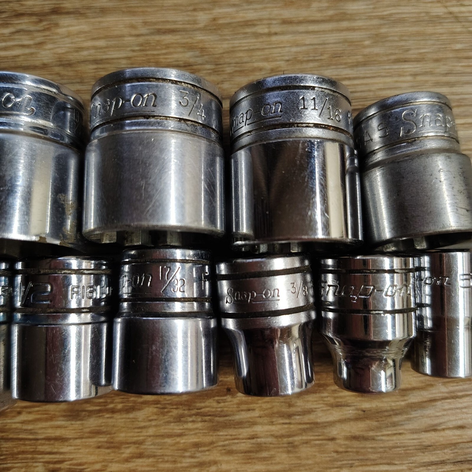 10 pc Snap-On Tools 3/8″ Drive 12-Point SAE Flank Drive® Shallow Socket SET