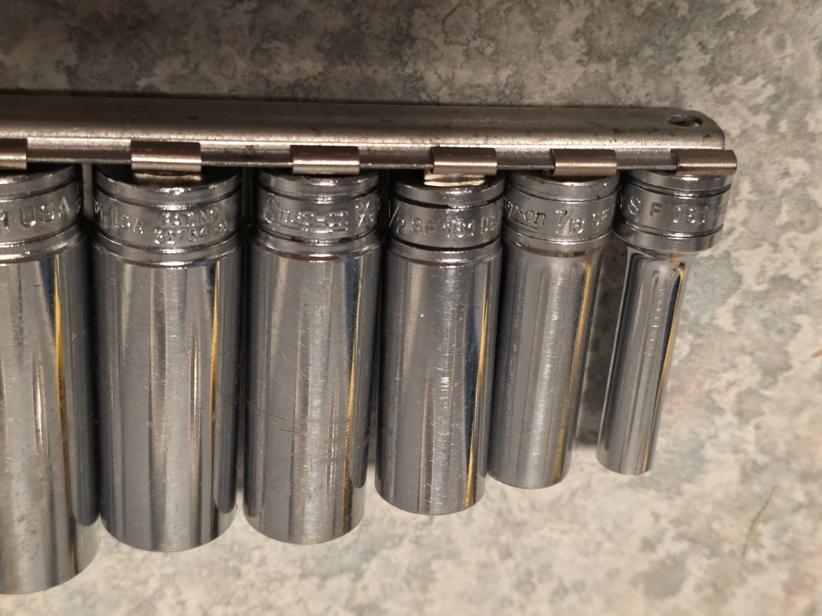 10Pc Snap On Underline DEEP SAE 1/4″-7/8 Socket Set Lot 12-PT 3/8” Drive w/rail