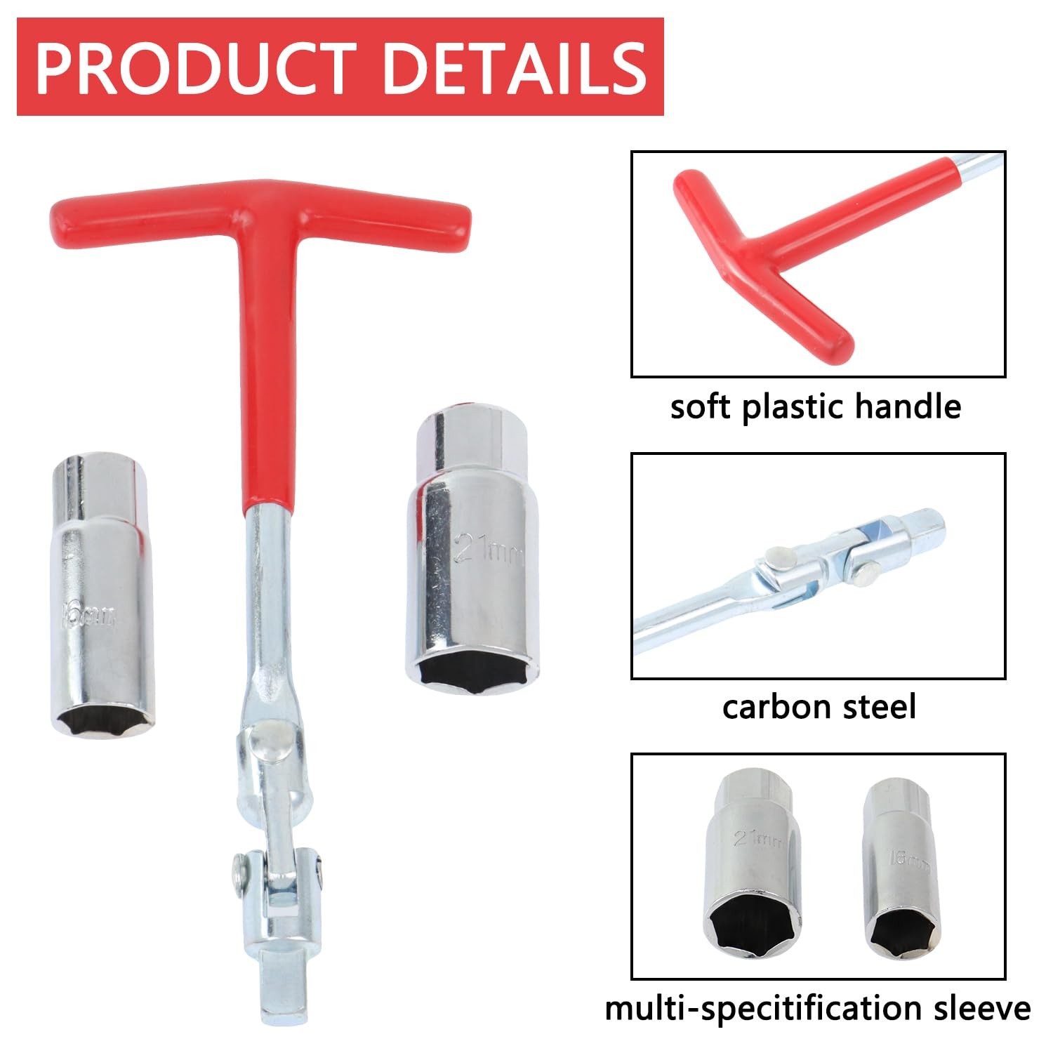 GZZTORES Spark Plug Socket Wrench T-Handle 5/8 Inch (16mm) and 13/16 Red