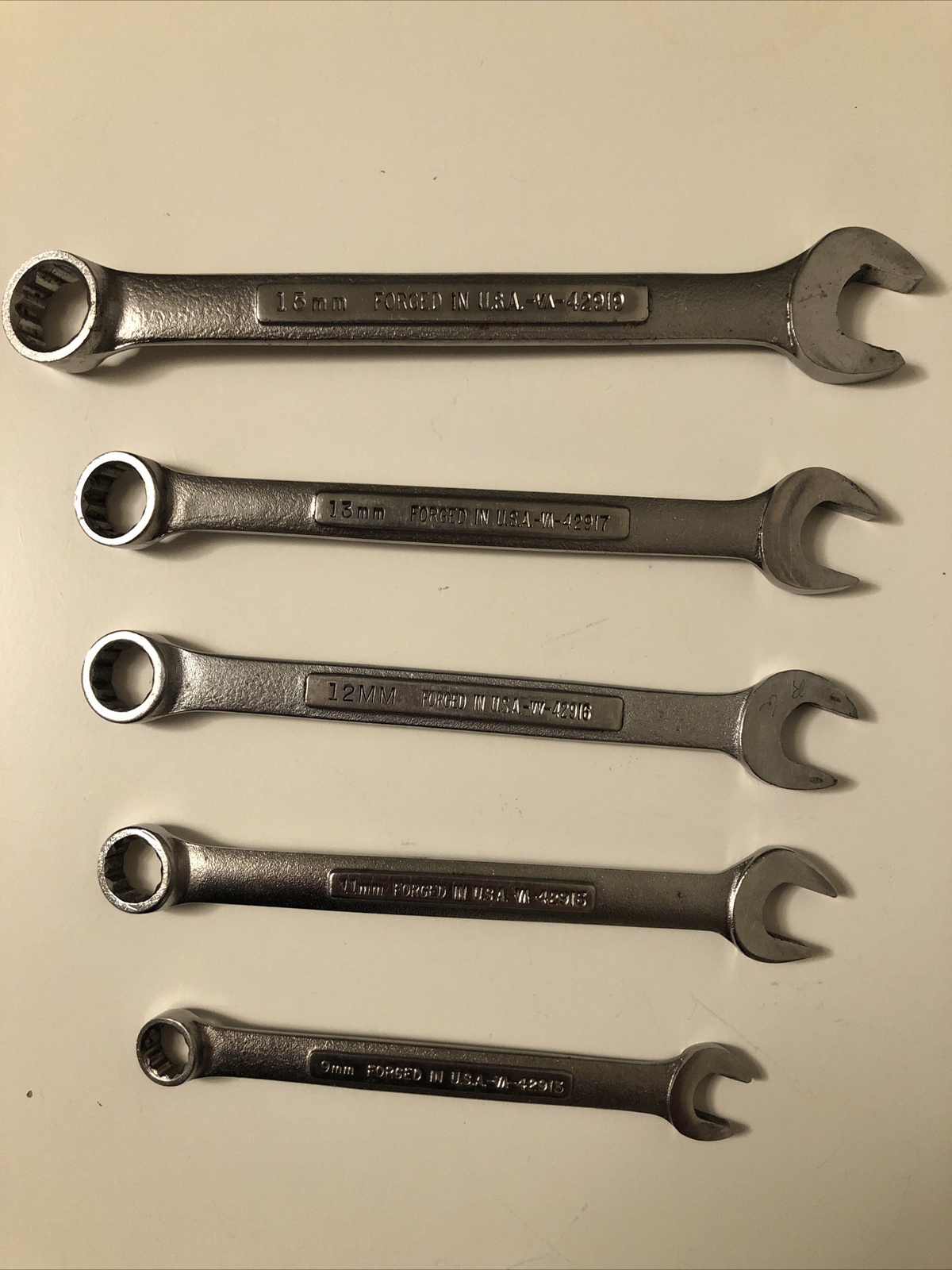 Vintage Craftsman Metric Combination Wrench Set, 9mm, 11mm, 12mm, 13mm, 15mm