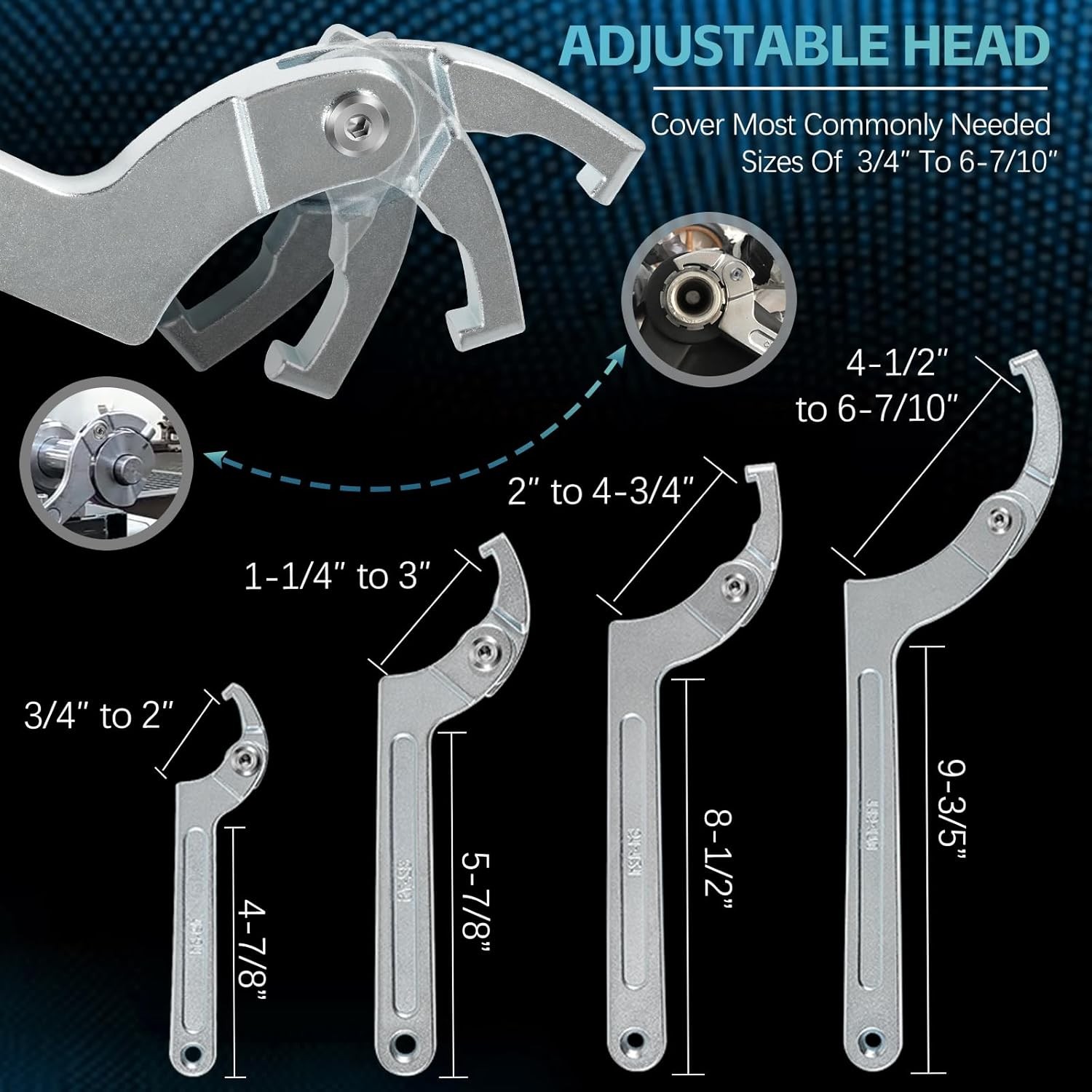 8 Pack Adjustable Hook C Pin Spanner Wrench Tool Set Nut Wrench 3/4″ to 6-7/10″