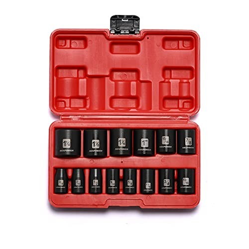 14-Piece 1/2″ Drive Shallow Impact Socket Set, SAE 6-Point, CR-V, 3/8″ to 1-1/4