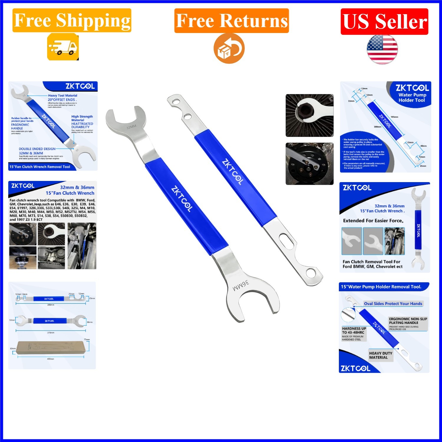 Blue Alloy Steel Fan Clutch Wrench Set for BMW, Ford, GM, Chevy, Jeep