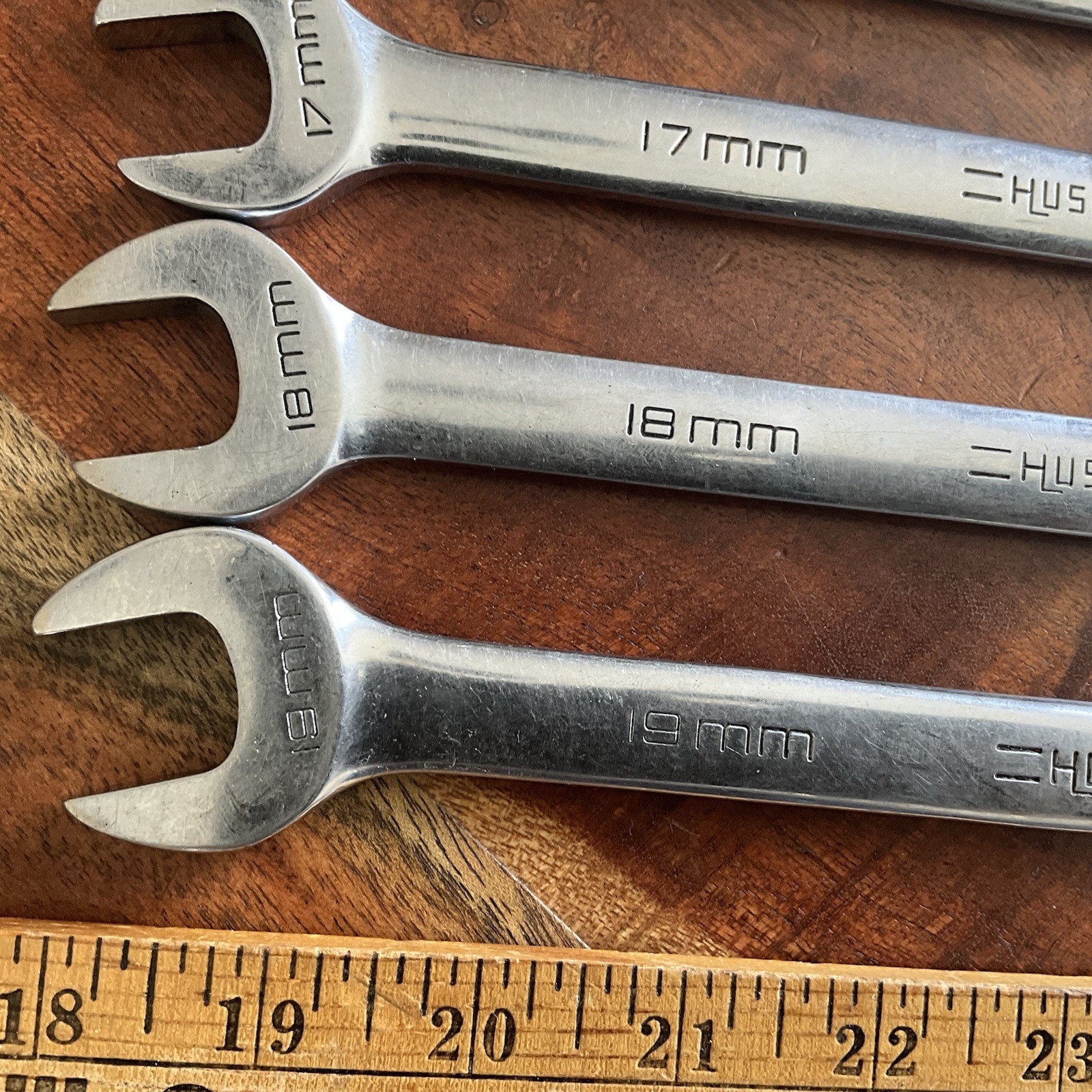 Vintage Husky Polished Chrome Combination Wrench Set Metric 19mm – 10mm USA