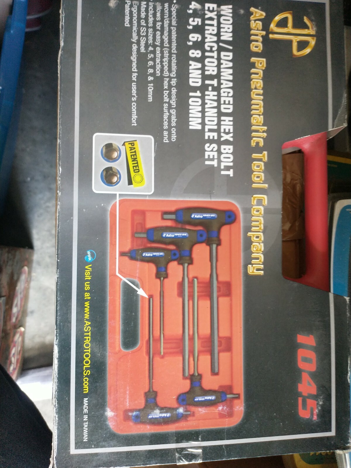 NEW T-HANDLE HEX BOLT EXTRACTOR ALLEN HEX- ASTRO 1045 + FREE 1PCH tool pouch