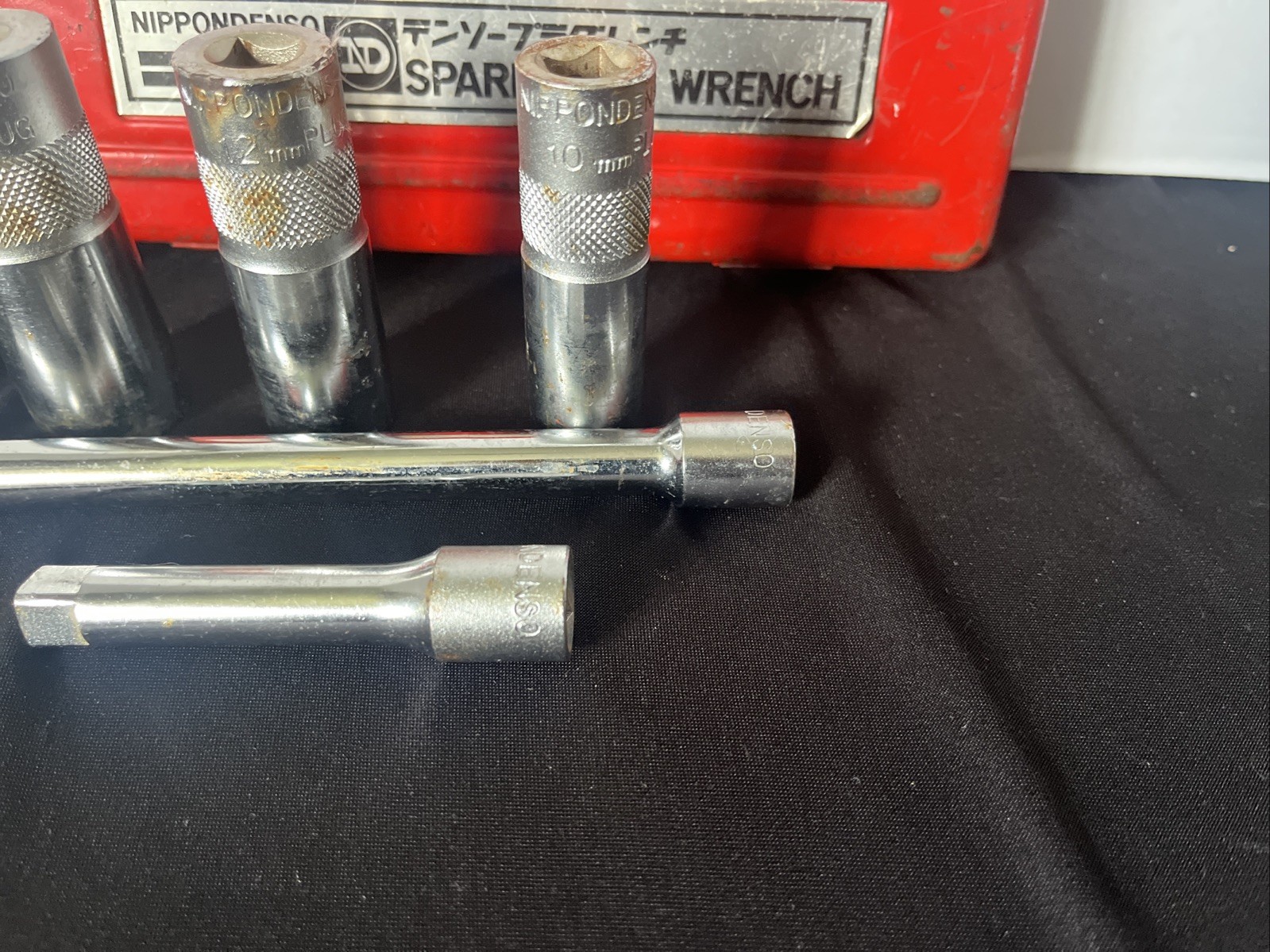 Vtg Nippondenso ND Spark Plug Wrench 5 Pc Socket Set W/Case 10mm,12mm,14mm