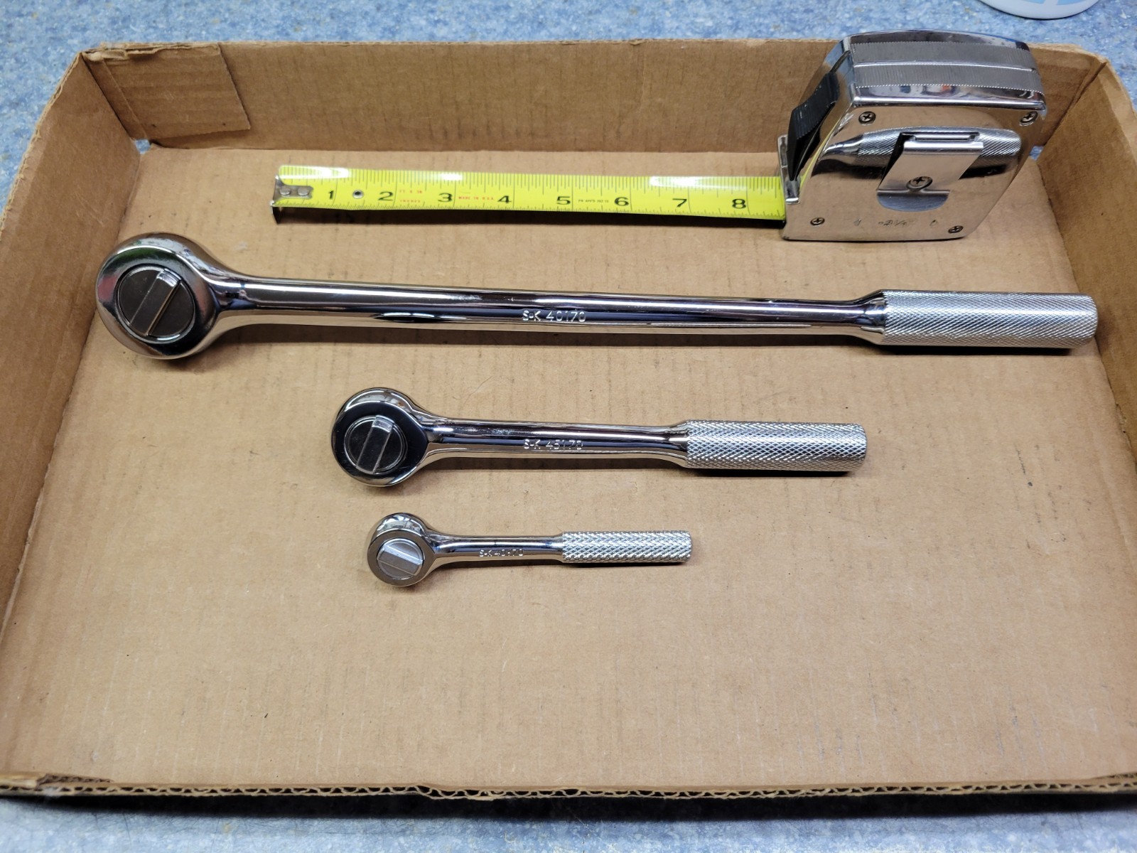 S-K Tools 3-Piece Ratchet Set 1/4″ + 3/8 + 1/2″ Long Handle Brand New!