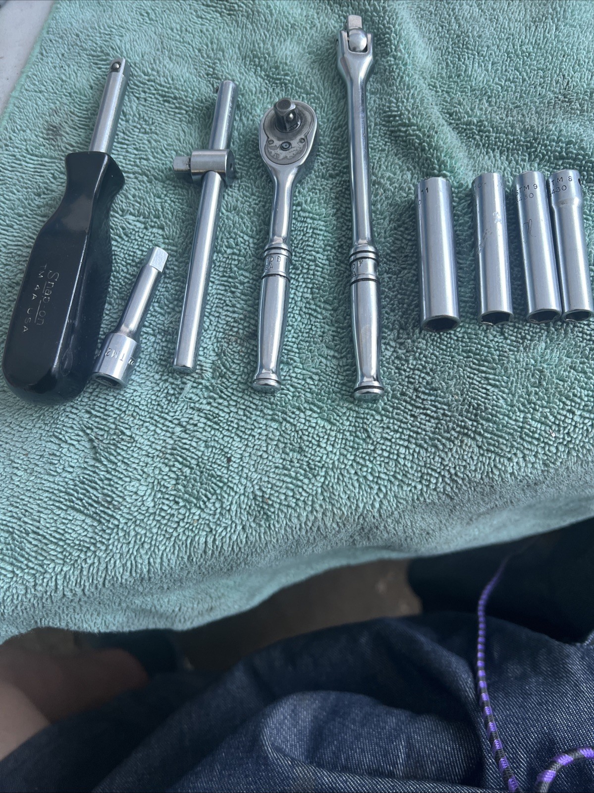 Snap On Tools 9 Pieces 1/4″ Ratchet & Breaker Bar Set USA MADE TM70B TM10F TM5