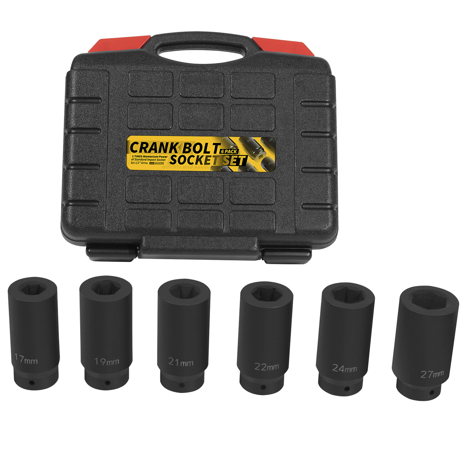 1/2″ Drive Crank Bolt Socket 6 Pack Set 17mm 19mm 21mm 22mm 24mm 27mm Harmonic