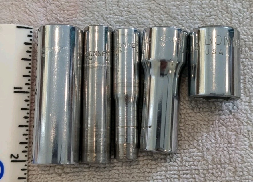 Bonney 5 Socket Lot SAE 1/4, 1/2, 3/8, 5/16 – 1/4 + 3/8 Drives