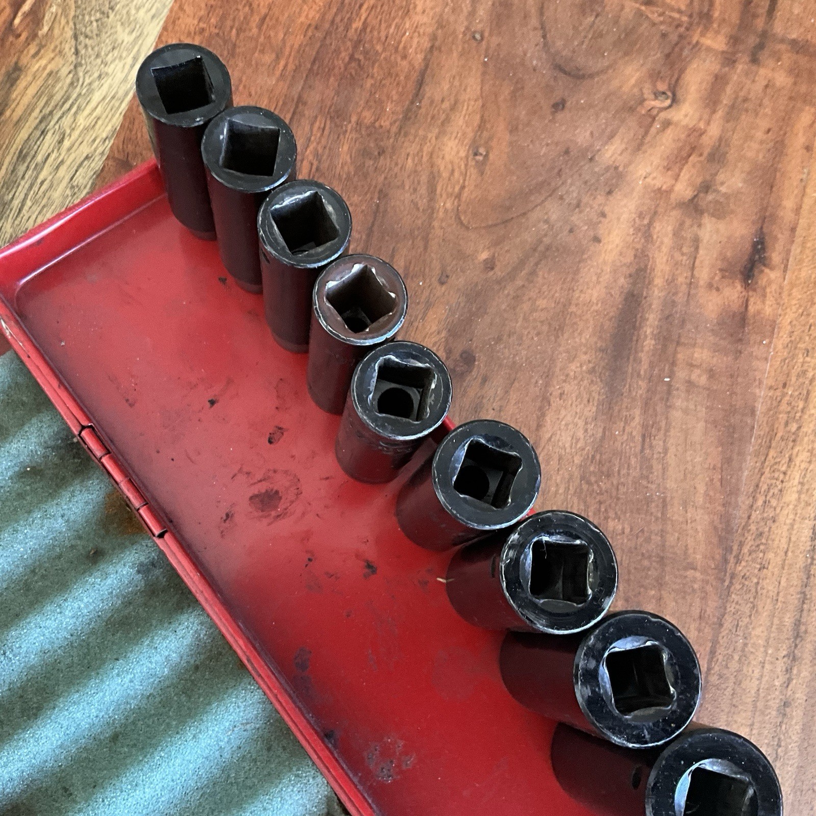 Vintage 11 Piece 1/2″ Square Drive Deep Impact Socket Set w Case 1″ to 3/8″