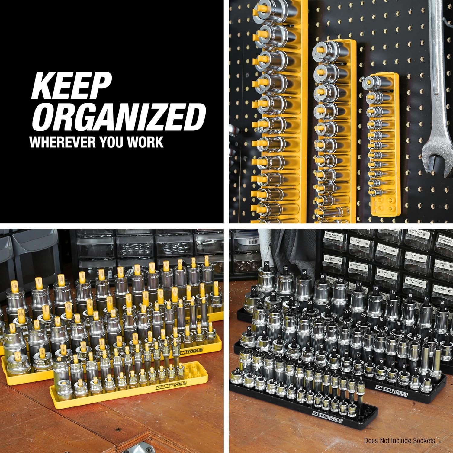 6-Piece SAE & Metric Socket Tray Set for 1/4 3/8 1/2 Drive, Black & Yellow