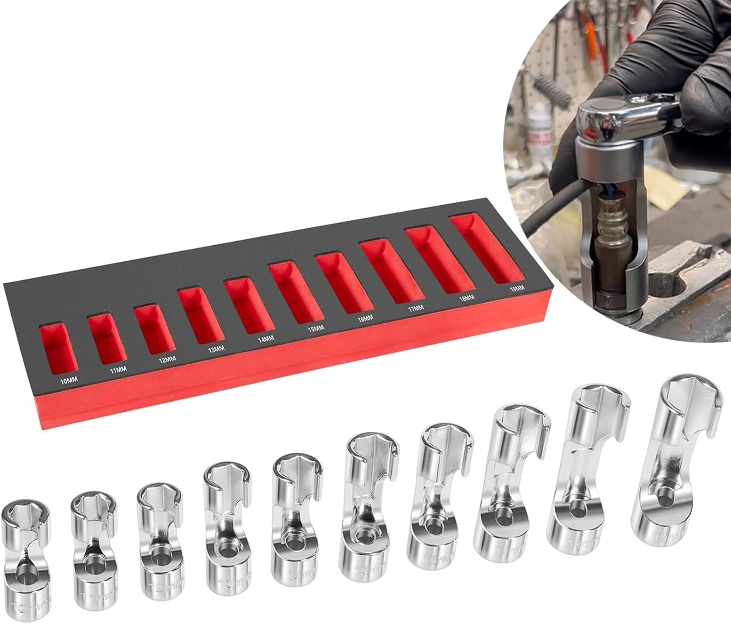 10PCS 12030 10-19 mm Flare Nut Wrench Set 3/8″ Drive for ABS Tube, Coolant, etc