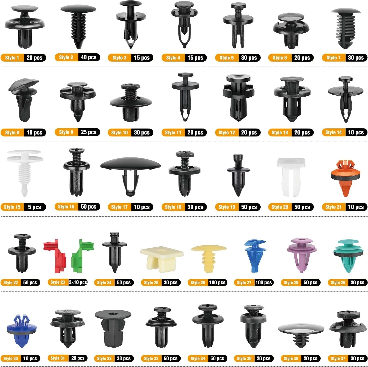 1115PCS Car Retainer Clips Auto Fasteners Push Trim Clips Pin Rivet Bumper Kit