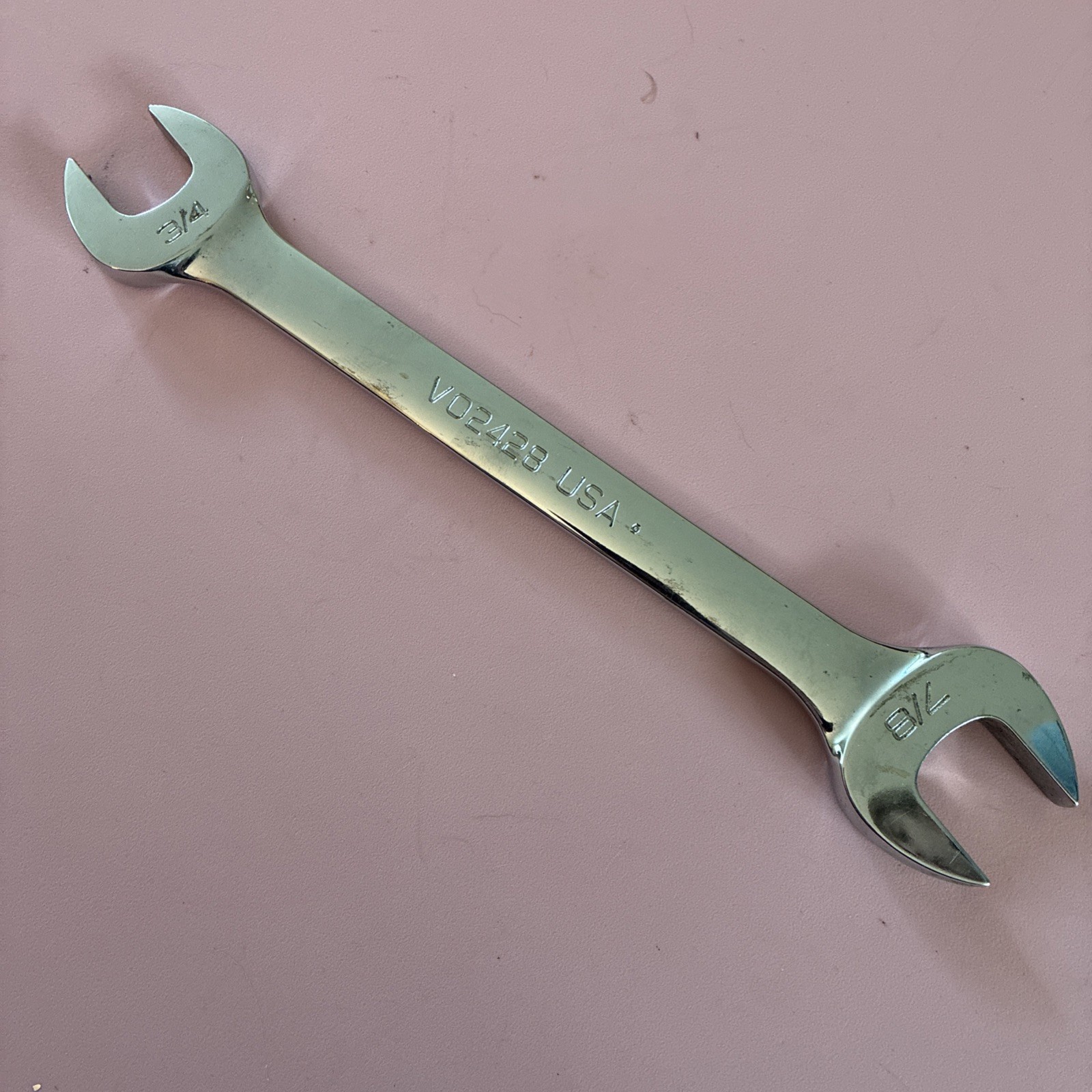 Snap On, Wrench, VO2428B, Double Open End, 3/4” & 7/8”, 15 Degree Offset, Chrome