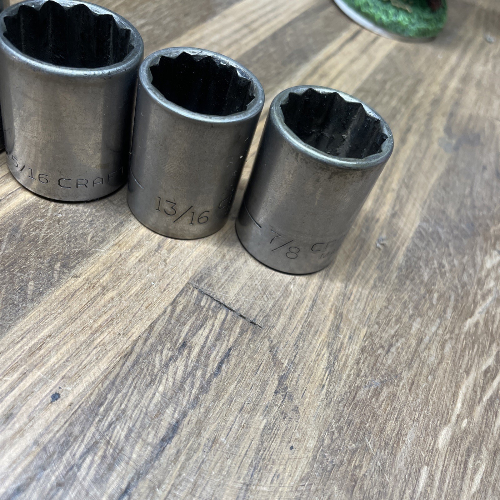 5- Craftsman 1/2″ drive sockets (1″, 1 1/8″ 15/16, 13/16, 7/8)- V – Made in USA