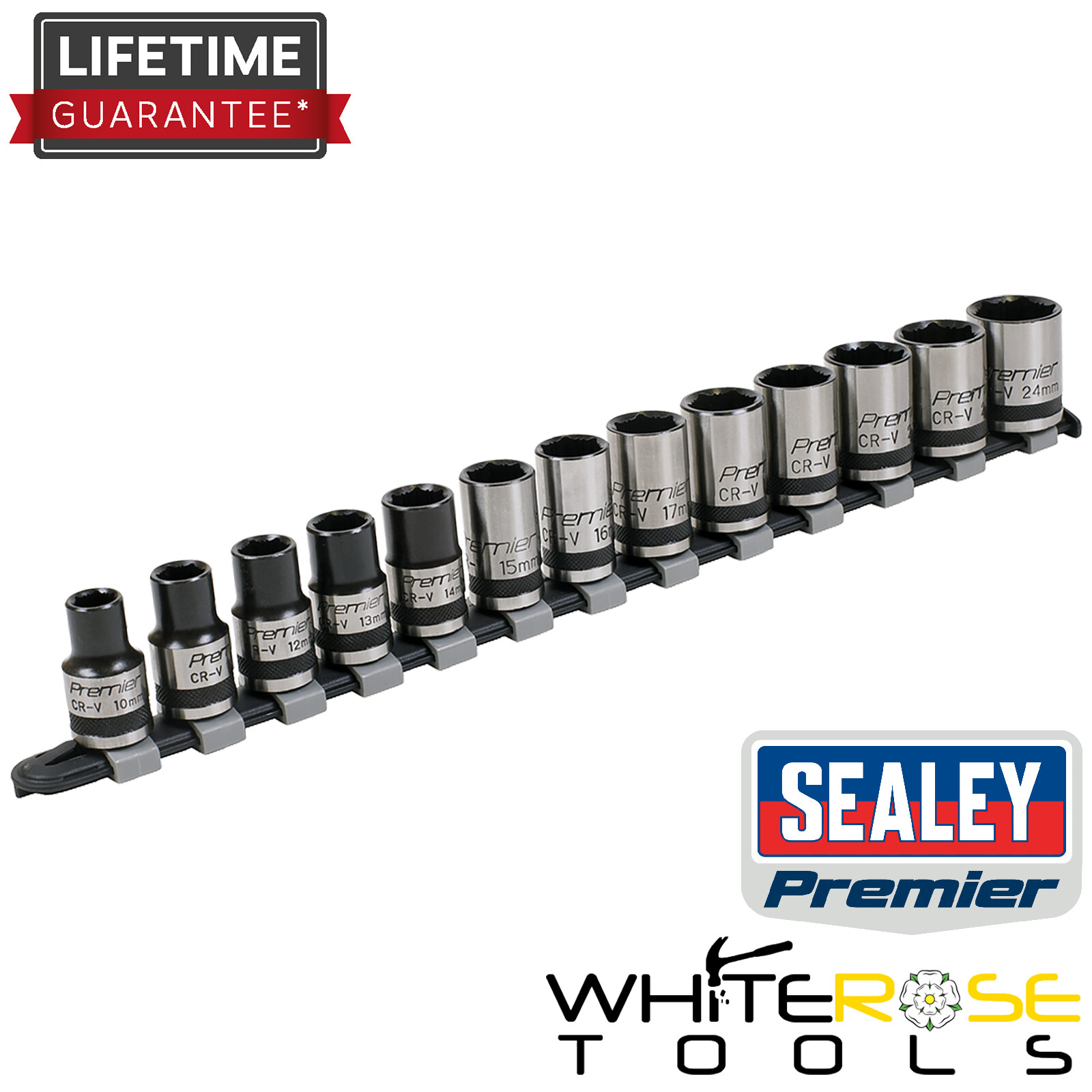 Sealey Socket Set 13pc 1/2″Sq Drive Lock-On™ 6pt Metric – Black Series Premier