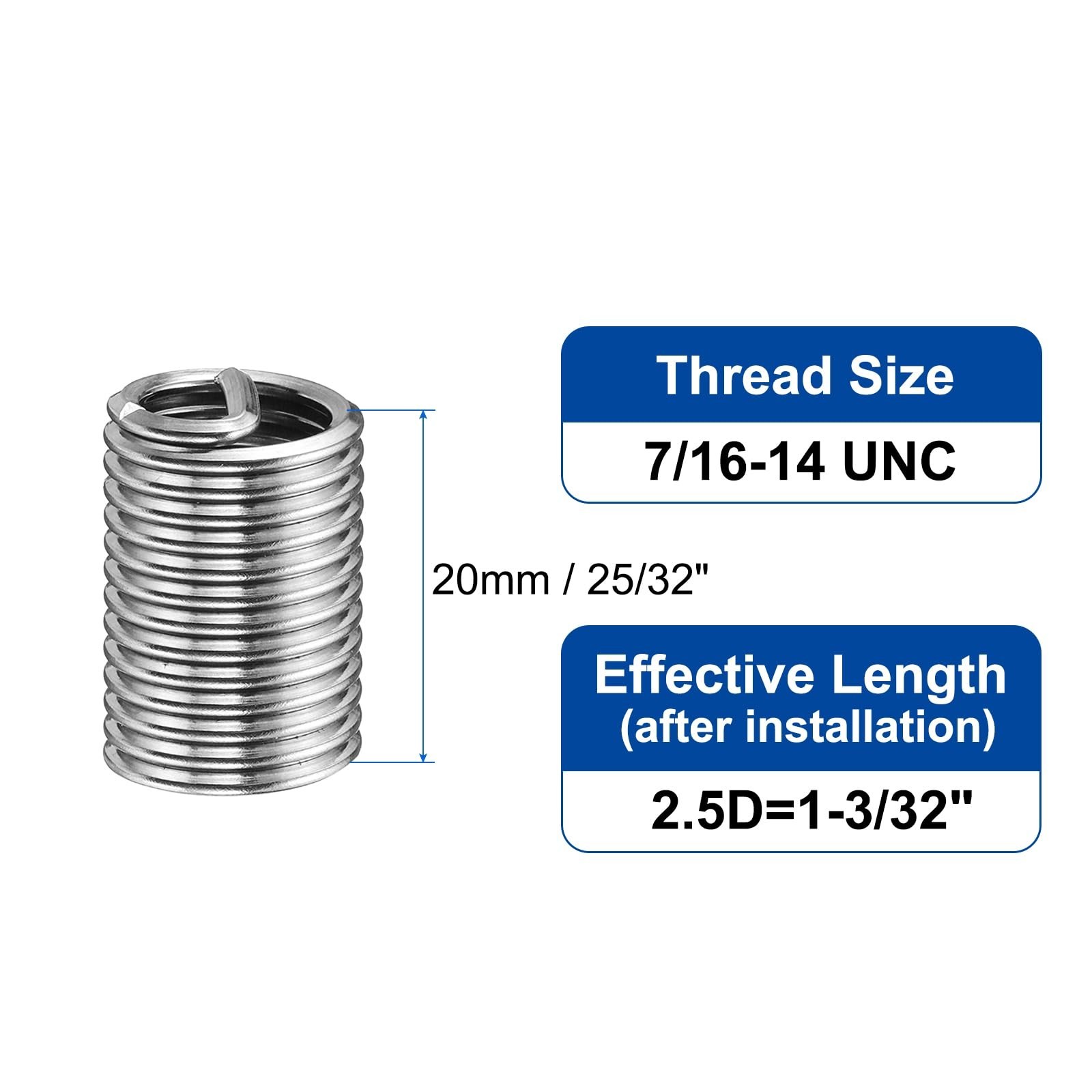 50pcs 7/16-14 UNC Stainless Steel Thread Inserts Coiled Repair Kit for Equipment