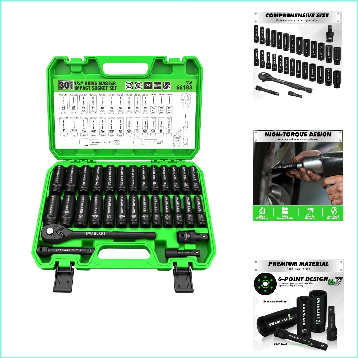 30-Piece 1/2» Drive Impact Socket Set – SAE & Metric – Heavy-Duty CR-V Steel