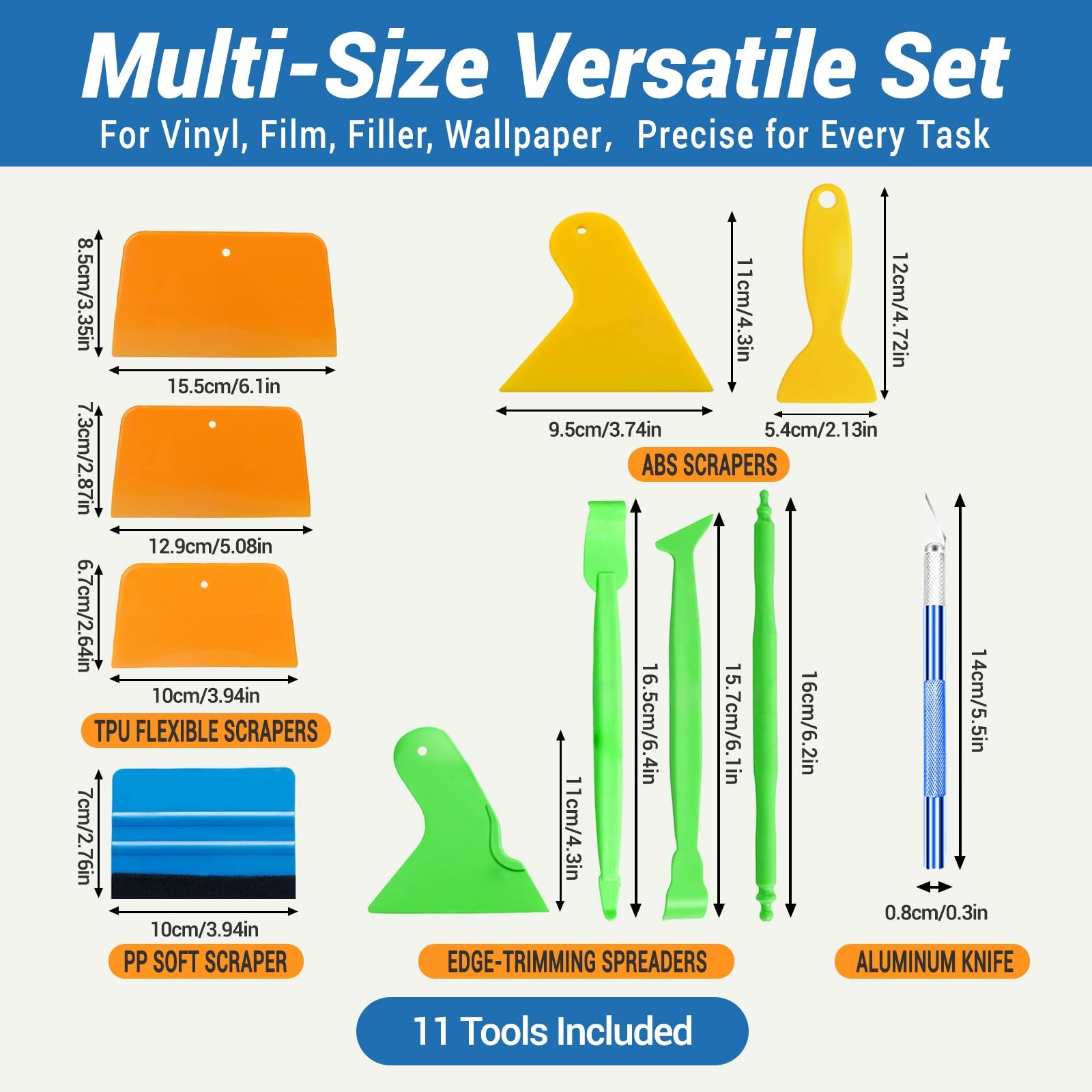 11PCS Auto Body Tool Set Flexible Filler Spreader, Putty Knife, Tint Kit &