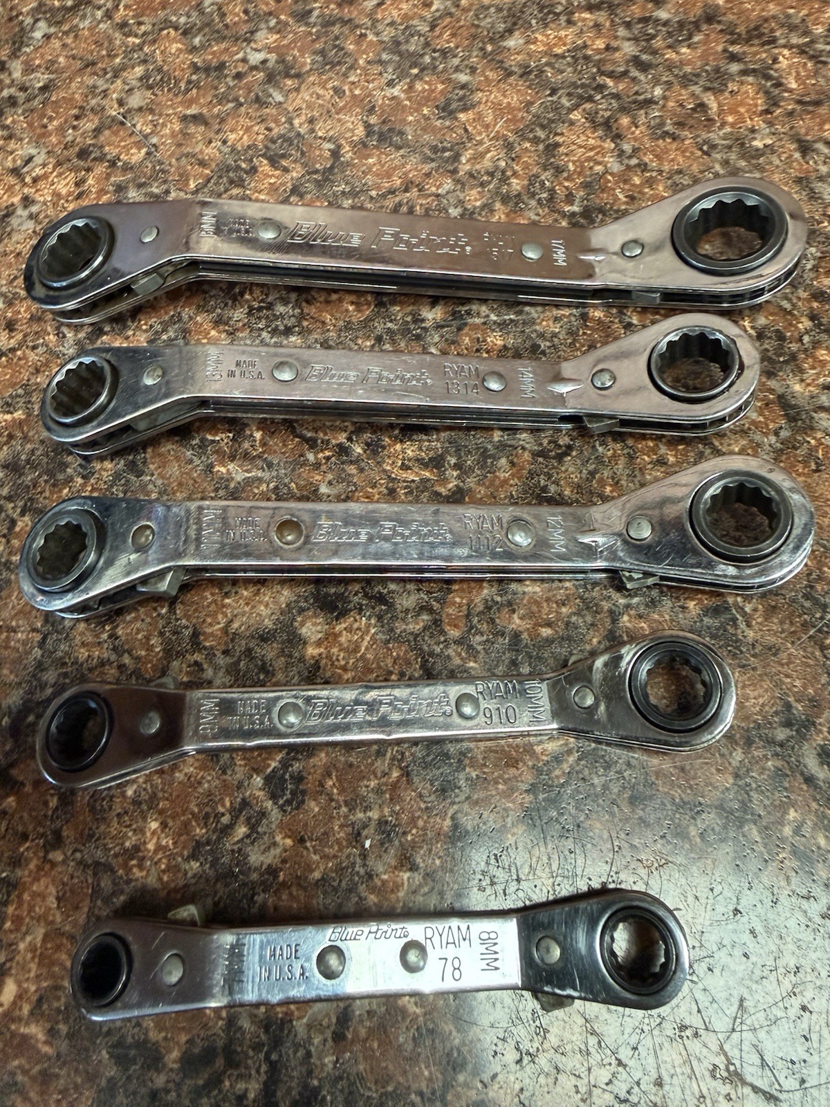 BLUE-POINT TOOLS 5 PIECE METRIC OFFSET RATCHETING BOX END WRENCHES 7MM-17MM – B4