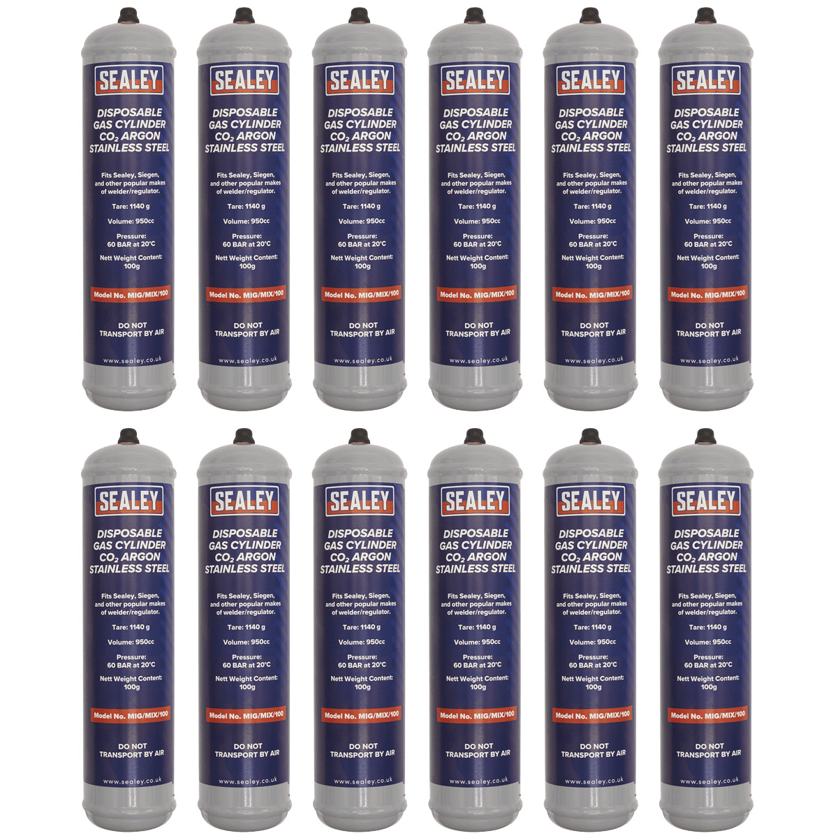 Sealey MIG/MIX/100/12 Gas Cylinder Disposable Mixed Gas 100g – Box Of 12