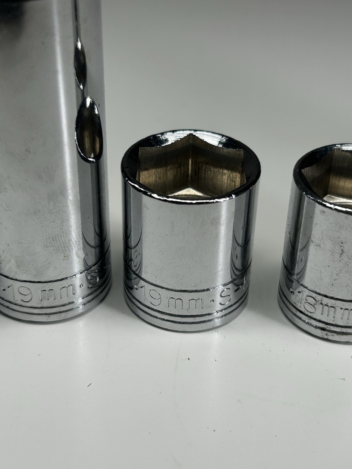 S-K USA Socket Lot 8pc 3/8 & 1/2 Drive Deep Standard 10-19mm 13/16 7/8