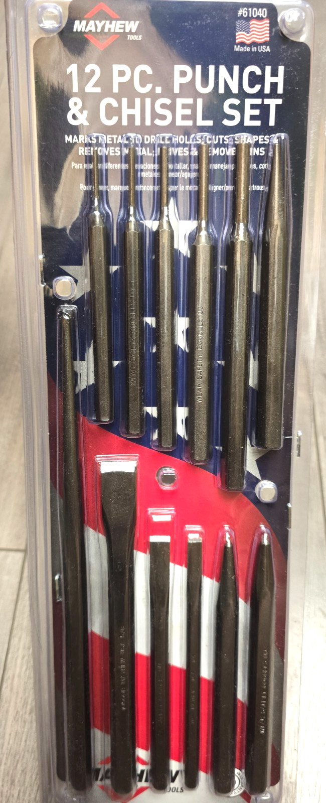 Mayhew PRO Tools 61040, 12pc Pin Punch & Chisel Set, Made in USA