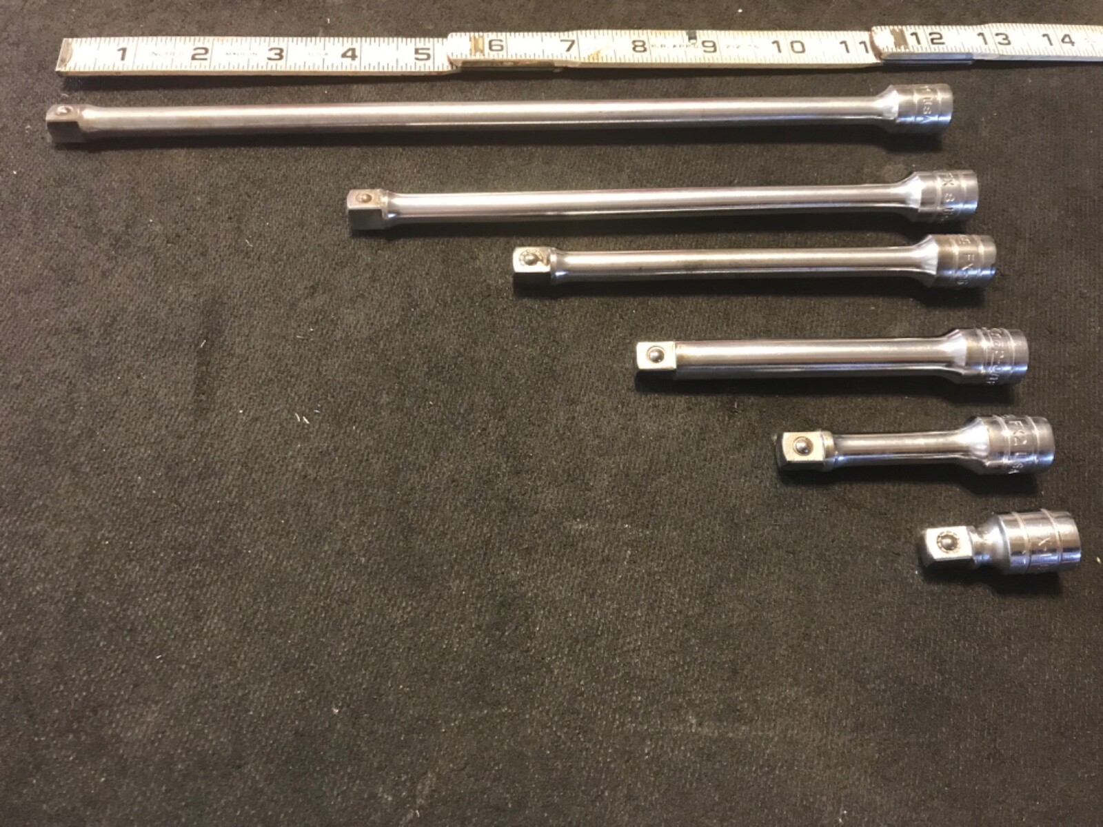 6 Piece Snap On Tools 3/8” Drive Extension Set 1-1/2”, 3”, 4-1/2”, 6”, 8”, 12”