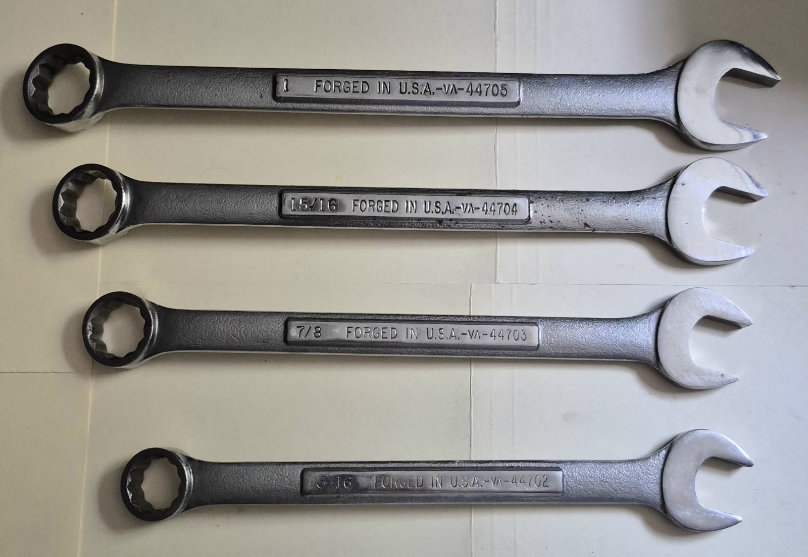 4 Piece Craftsman USA Combination Wrench Set 12 Pt. VA 13/16, 7/8, 15/16 & 1″