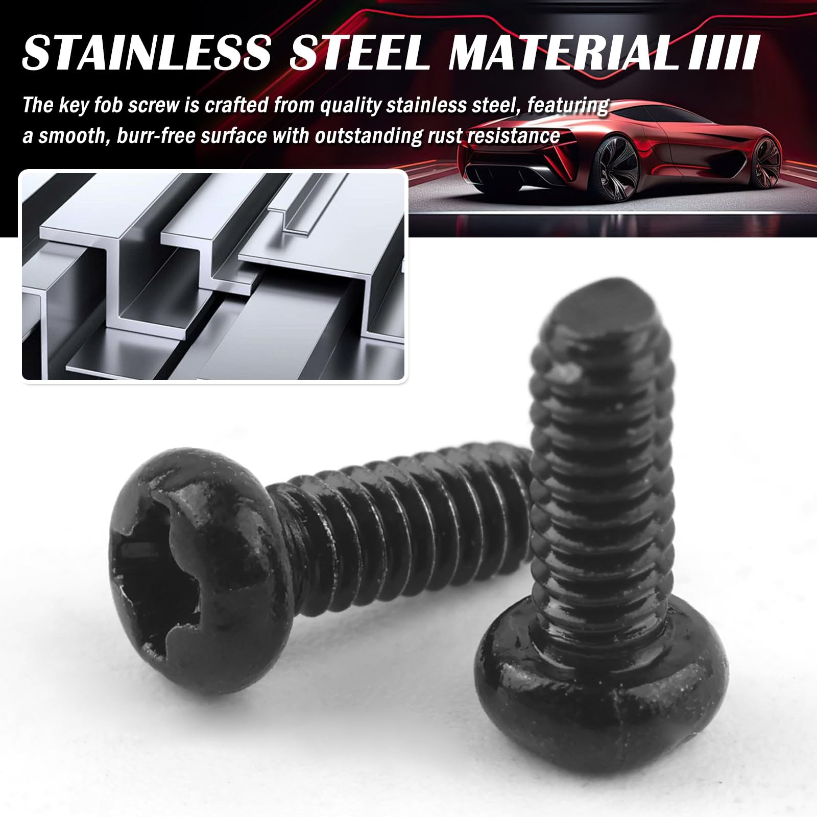 12PCS M2*5 Car Key Fob Screw 0.25×0.13×0.13 inch, Black