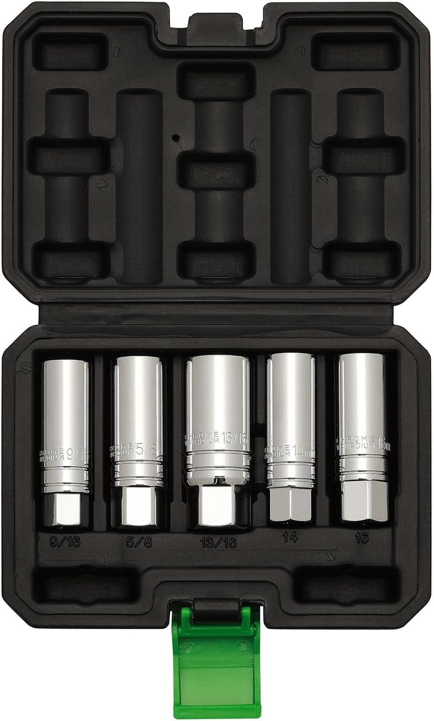 5 Piece 3/8-Inch Drive Magnetic Spark Plug Socket Set, Includes 14mm, 16mm Th…