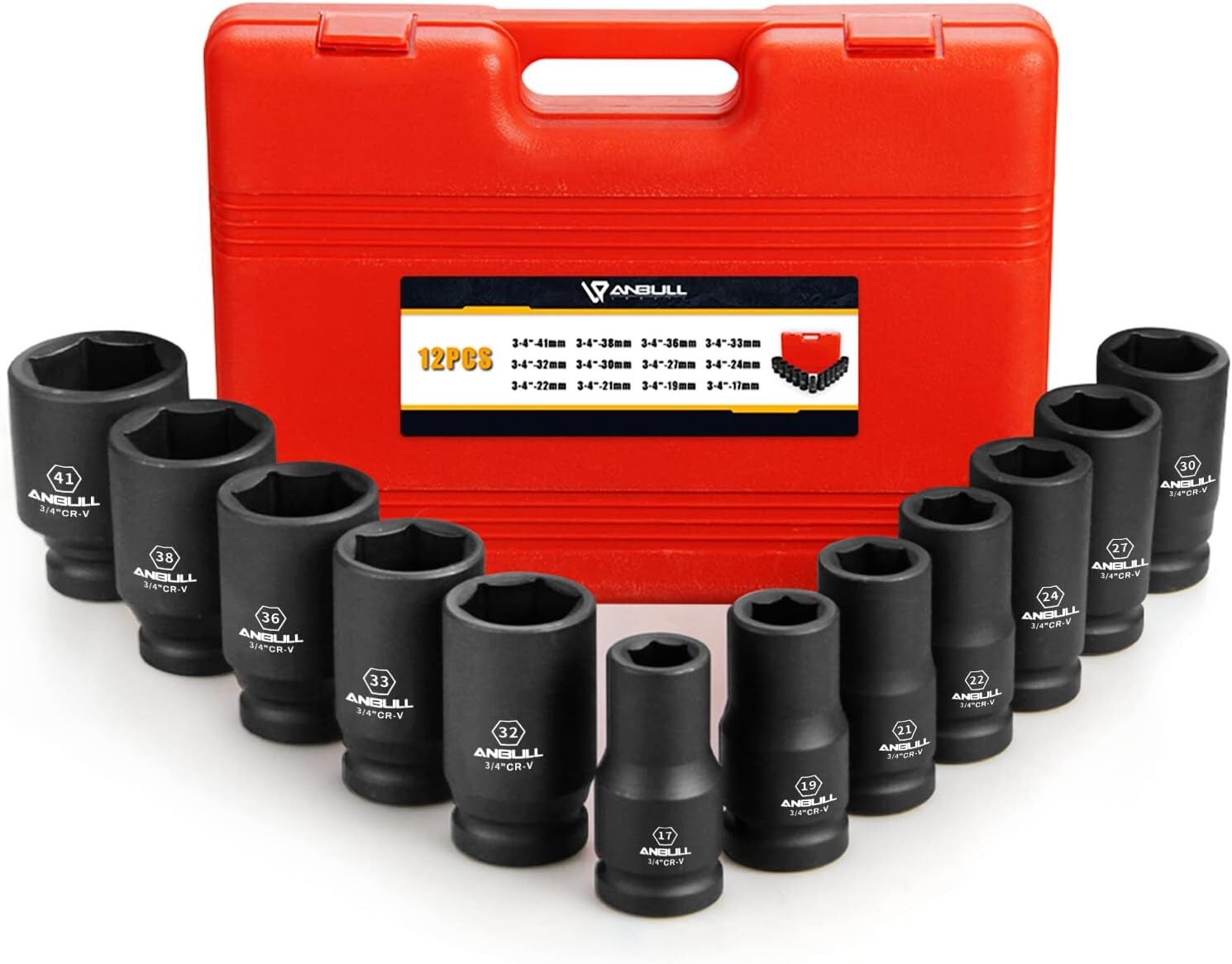 Anbull 3/4 Inch Drive Deep Impact Socket Set, 12 Piece Metric Combination, Si…