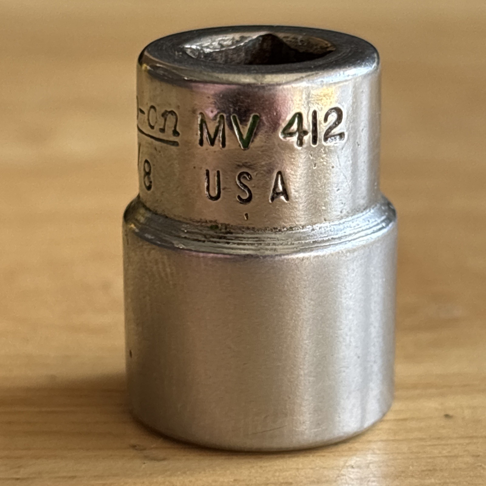 Snap On 3/8″ Shallow Socket 1/4″ Drive Double Square 8 Point MV412 Vtg USA