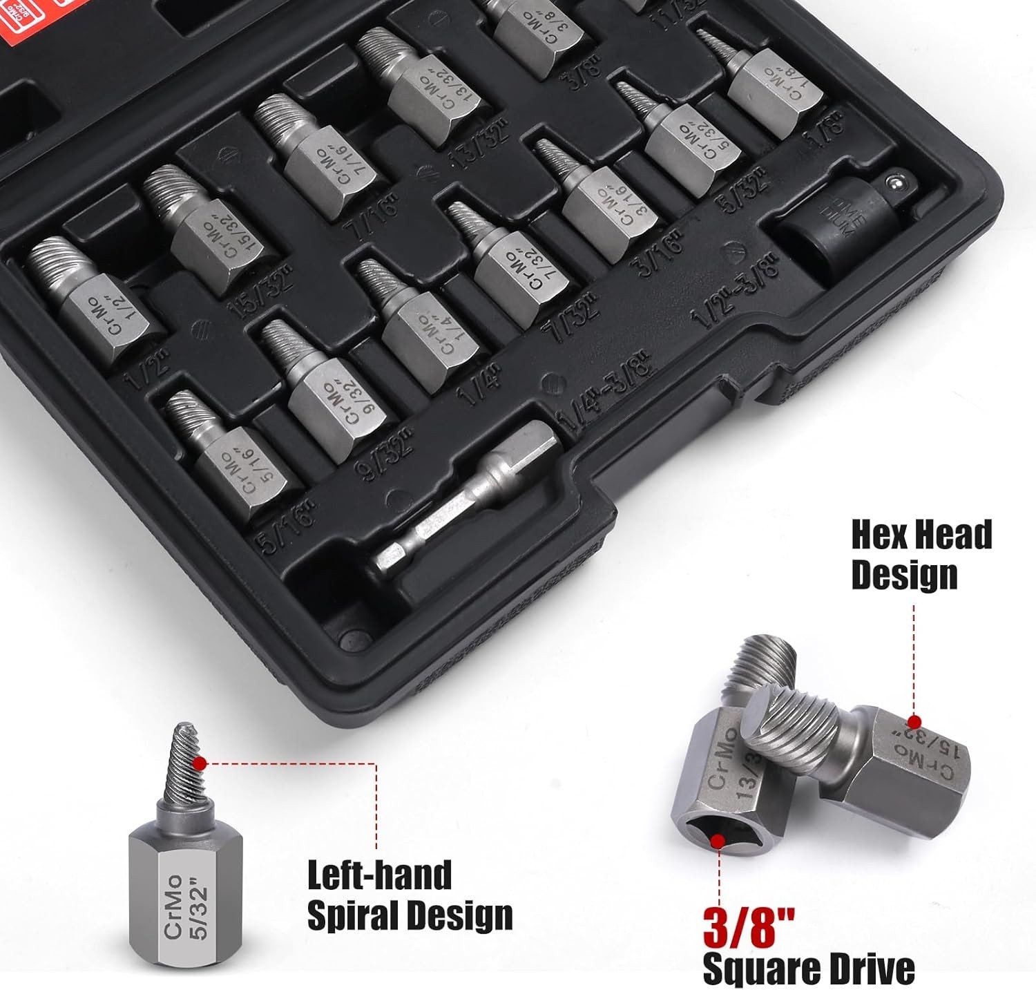 15-Piece Screw Extractor Set for Effortless Removal of Stripped Bolts & Screws