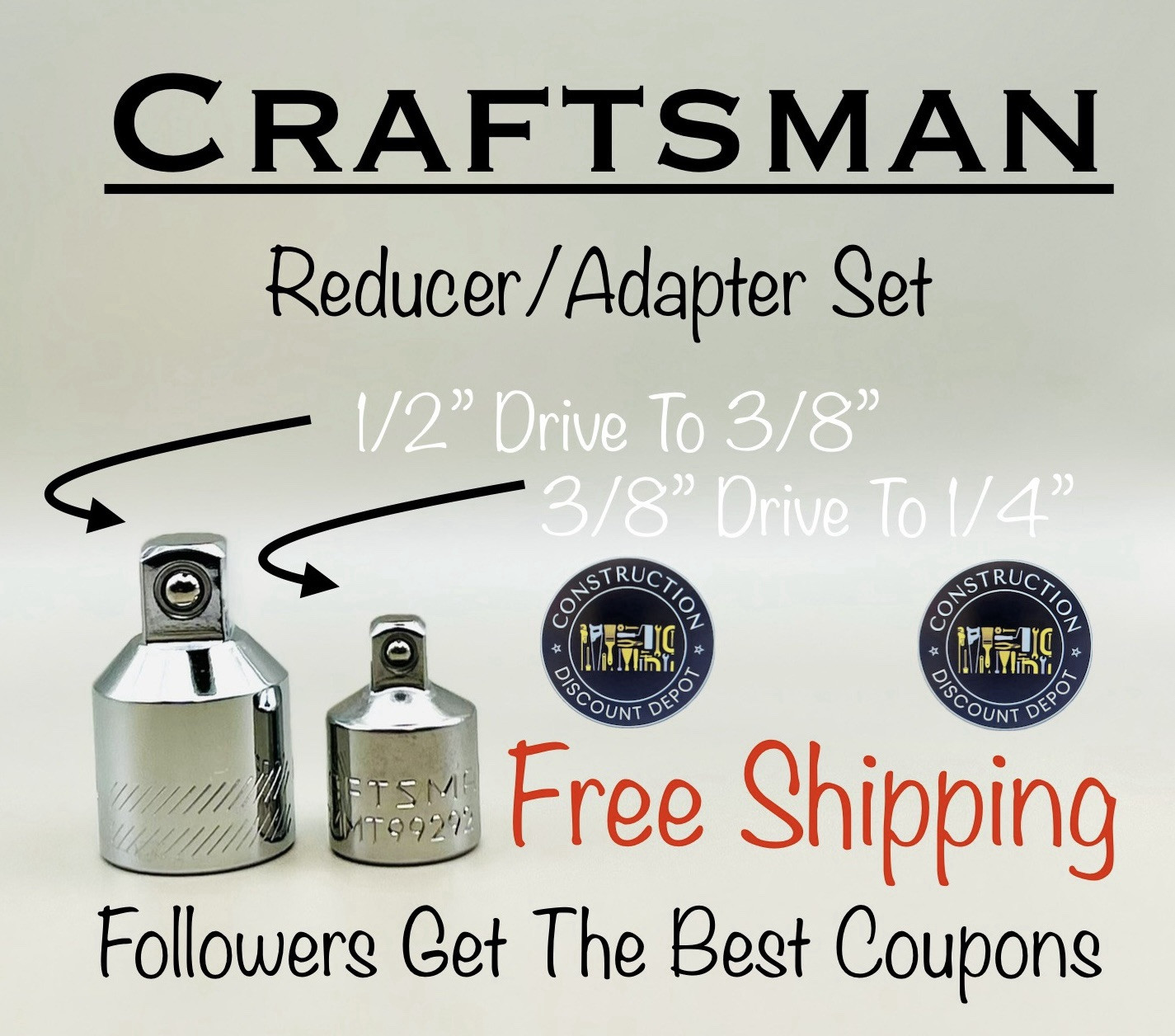 SURPLUS STOCK SALE CRAFTSMAN 3/8″ To 1/4″ & 1/2″ – 3/8″ Socket Adapter & Reducer