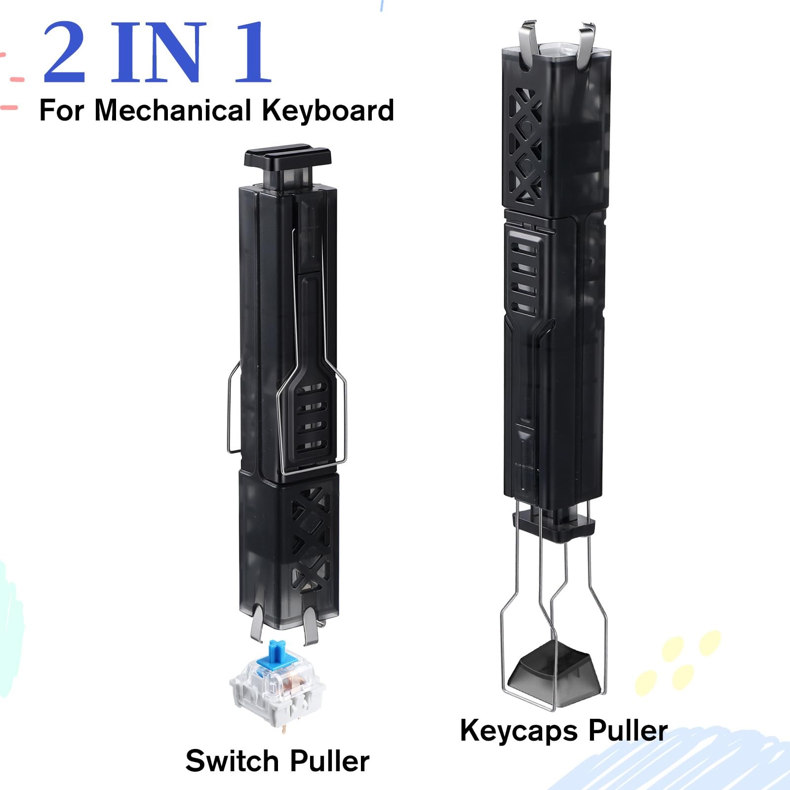 2in1 Switch Puller Keycap Puller, Translucent Stainless Steel Key Removal Too…