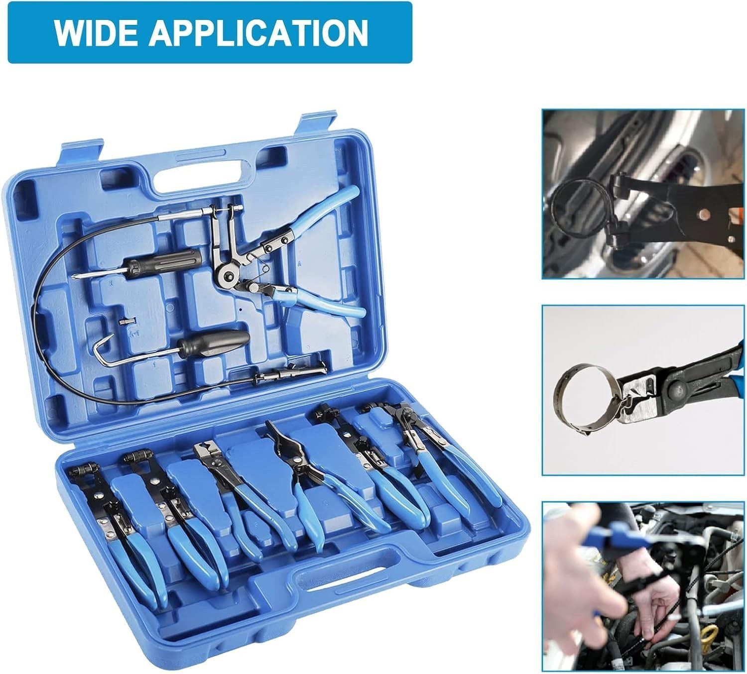 10Pc Hose Clamp Clip Remover Pliers Wire Long Reach Kit Fuel Oil Water Hose Tool