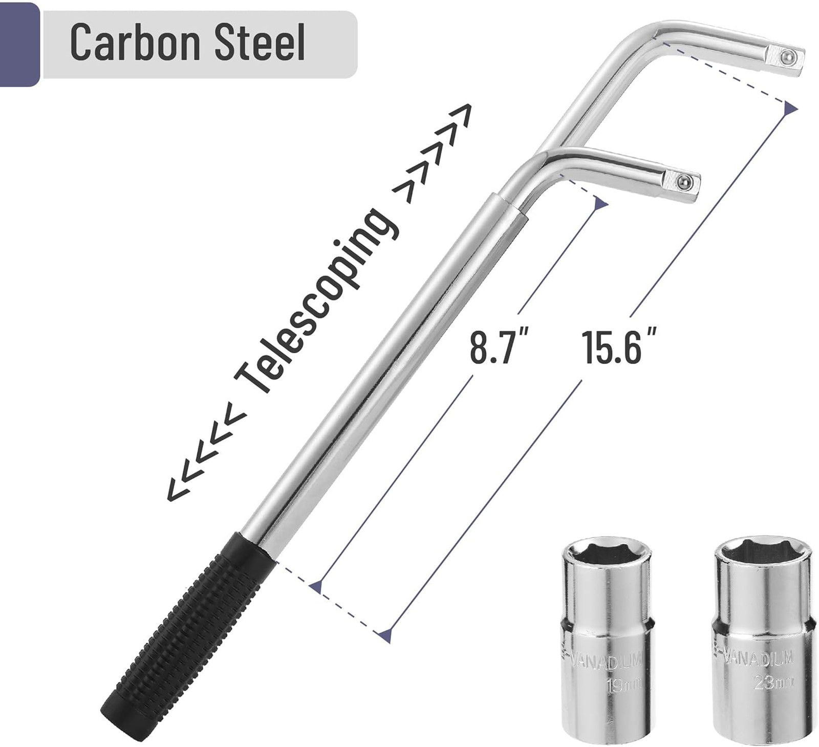 Telescoping Lug Wrench 1/2 Drive with 17 19mm 21 23mm Sockets for Tire and Nut