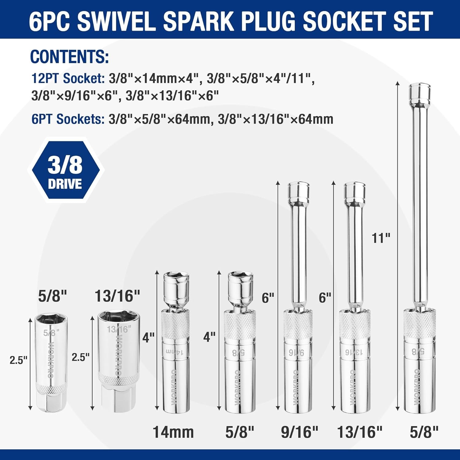 7-PC Magnetic Swivel Spark Plug Socket Set – Includes 9/16in & 5/8in