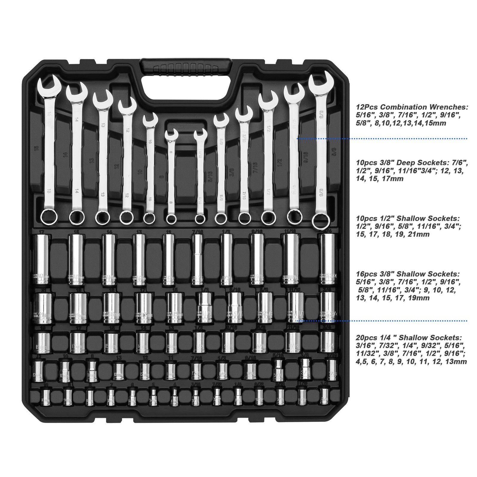 240-Piece Mechanics Tool Set with SAE/Metric Sockets Wrenches Automotive Kit