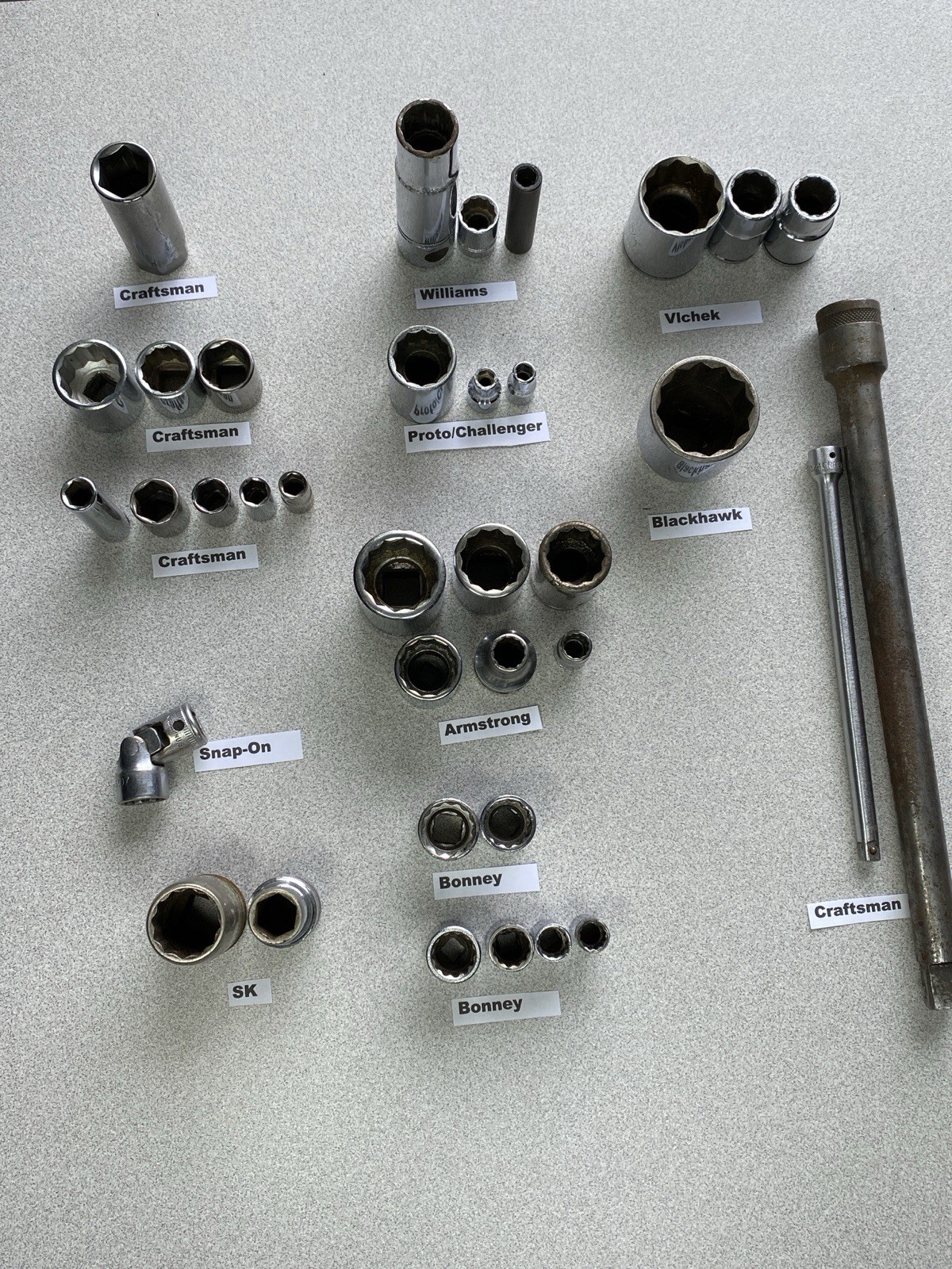 36 Pieces VTG Sockets Snap-on SK Proto Armstrong Williams Craftsman Extensions
