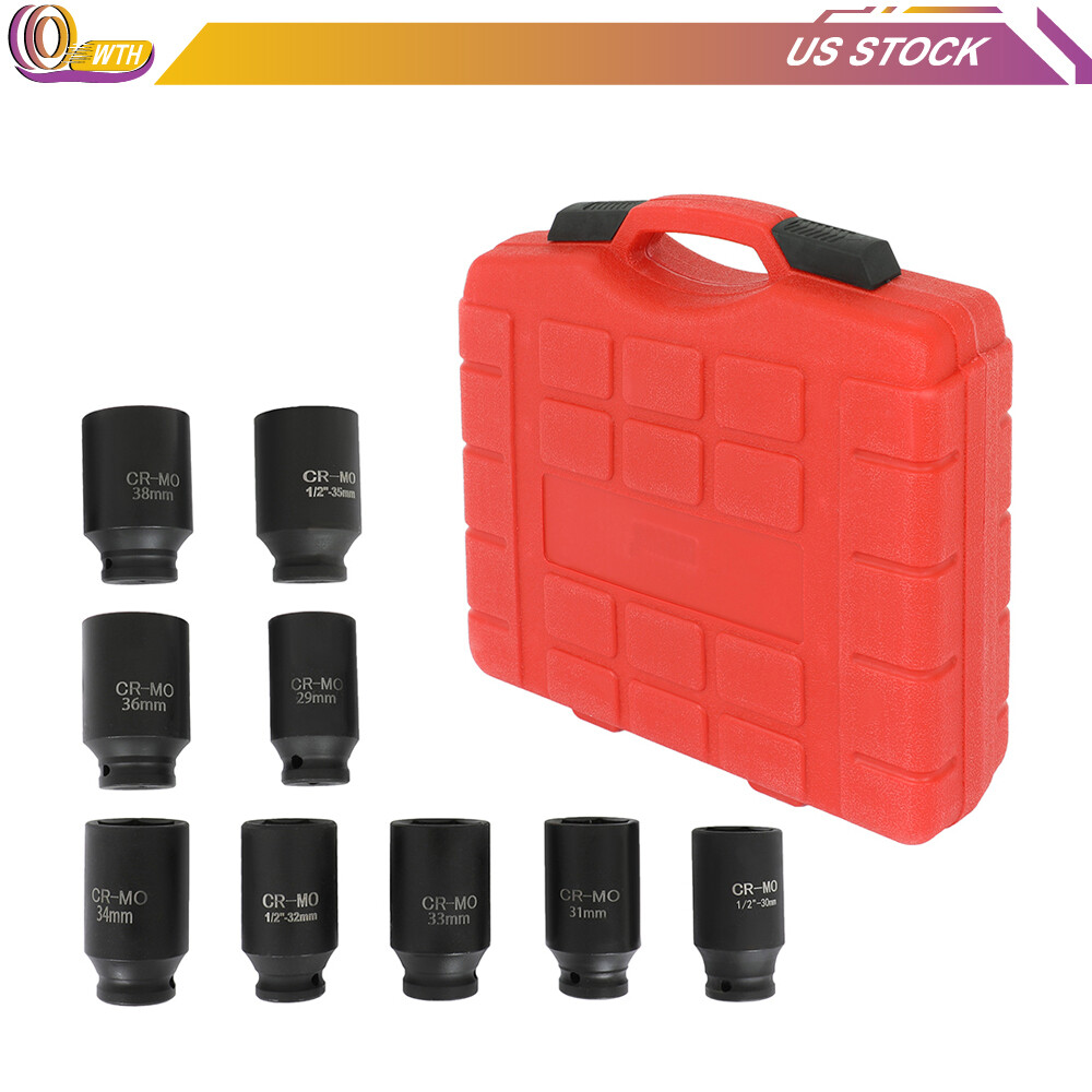 9PCS 29MM-38MM 1/2″ 6PT DEEP IMPACT SOCKET SET DRIVE METRIC AXLE HUB NUT SOCKET