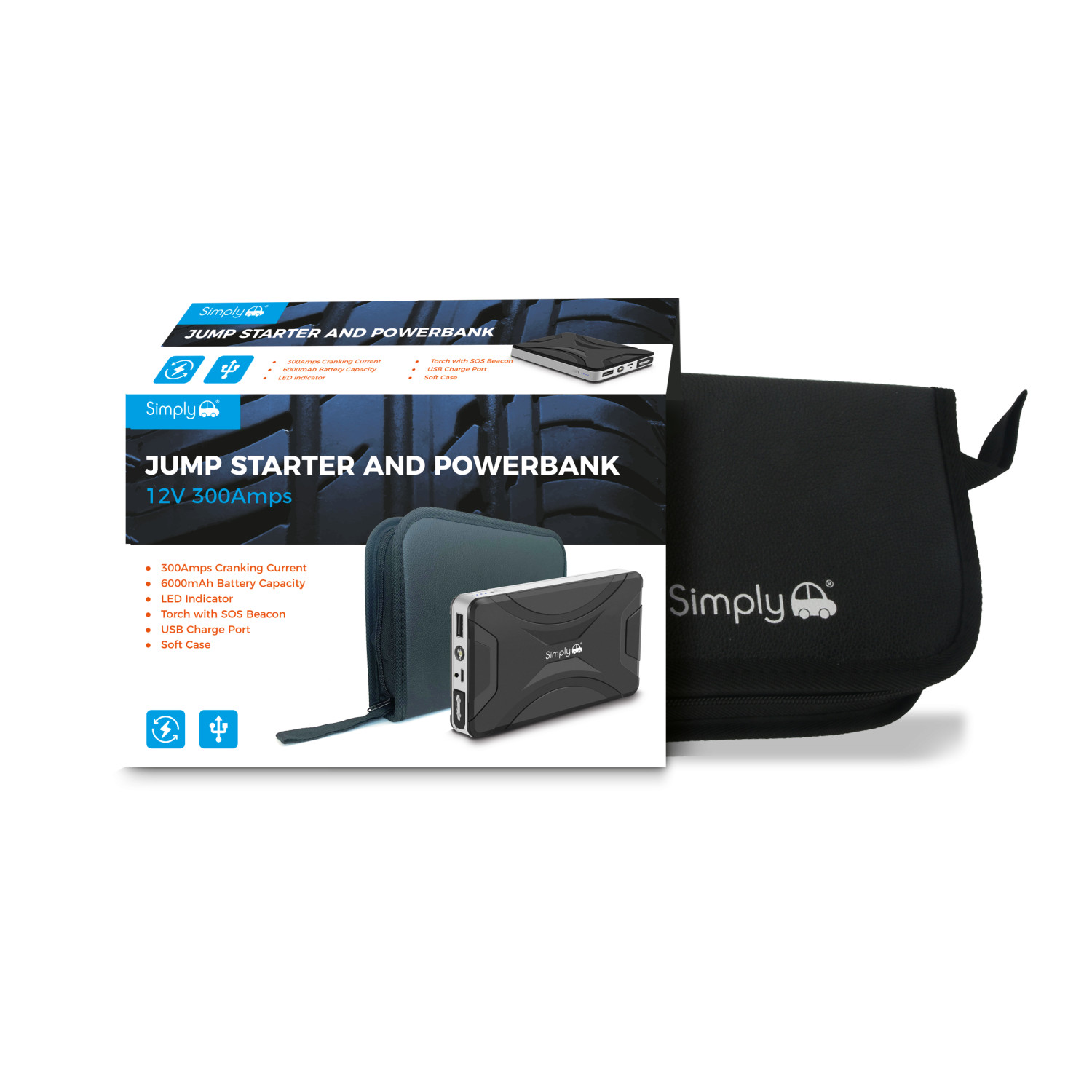 Simply – Portable Jump Starter |300AMP |Powerbank |Compact |Lightweight