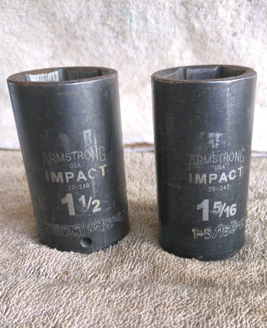 2 – Armstrong 1/2″ drive 1-5/16″ 1-1/2″ Impact Deep Sockets 20 248, 20-242 USA