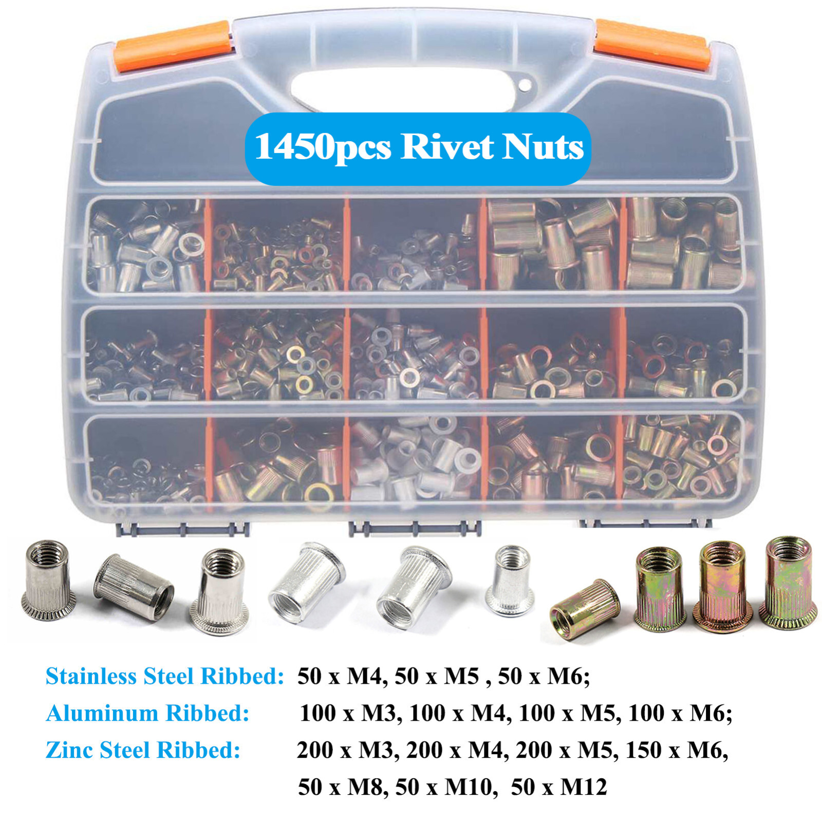 1510pc Rivnut Stainless Steel Rivet Nut Nutsert Tool Kit SAE & Metric Mandrels