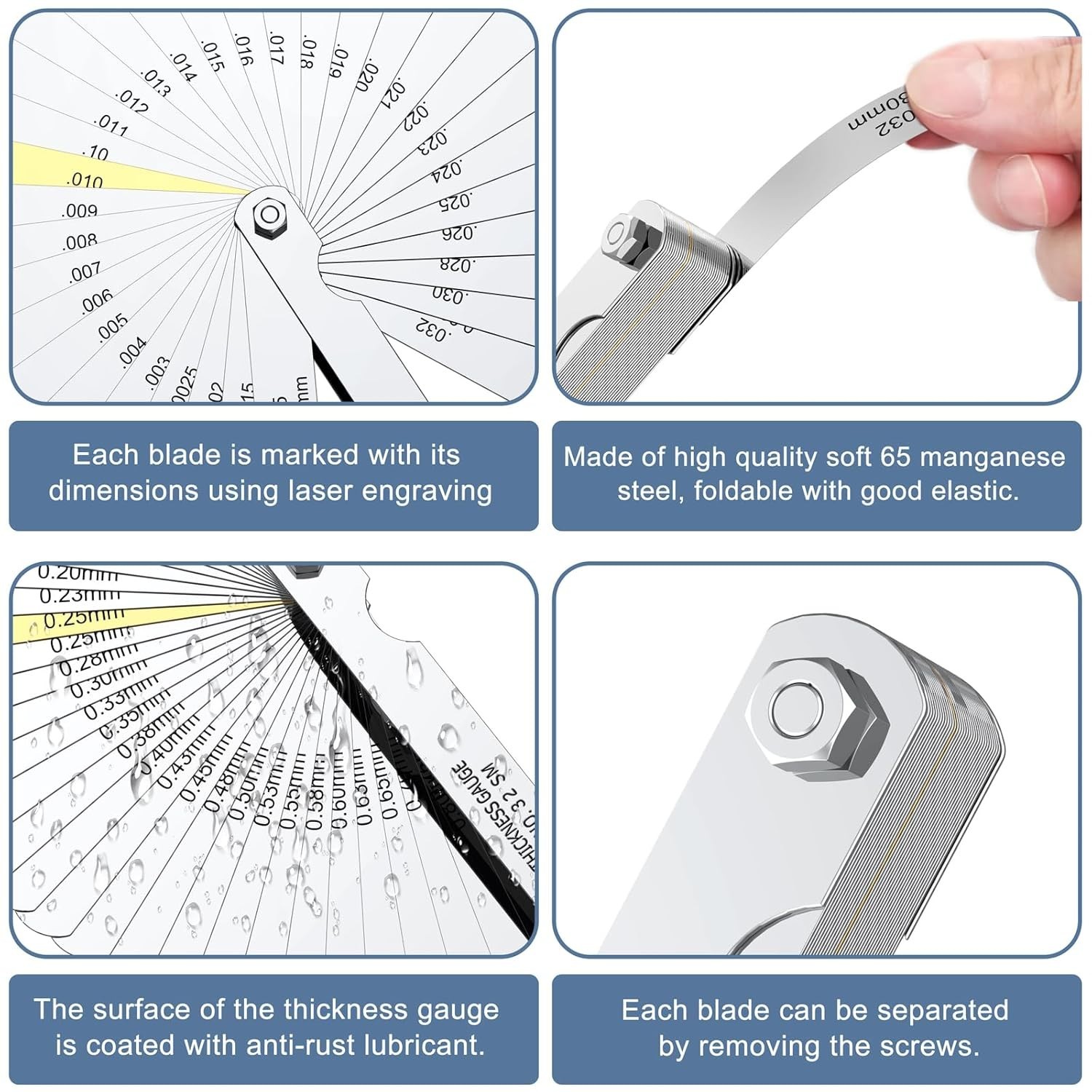 32 Blades Feeler Gauge Set for Precision Measurement of Gaps and Thicknesses