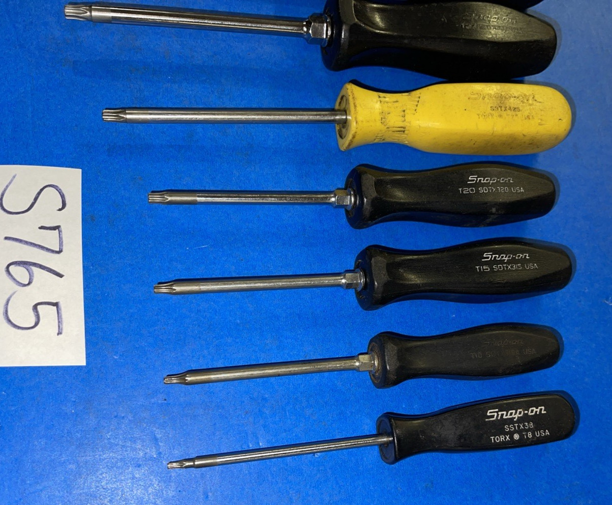 SNAP-ON TOOLS 7 PIECE TORX SCREWDRIVER SET BLACK & YELLOW HANDLE T8-T30