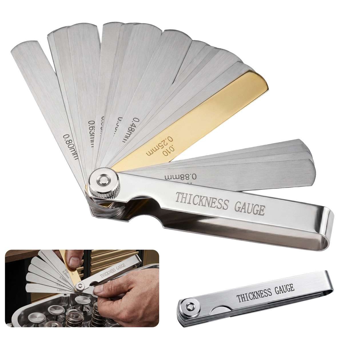 32 Blade Feeler Filler Gauge Spark Plug Gap Metric Imperial Measuring Brass Tool
