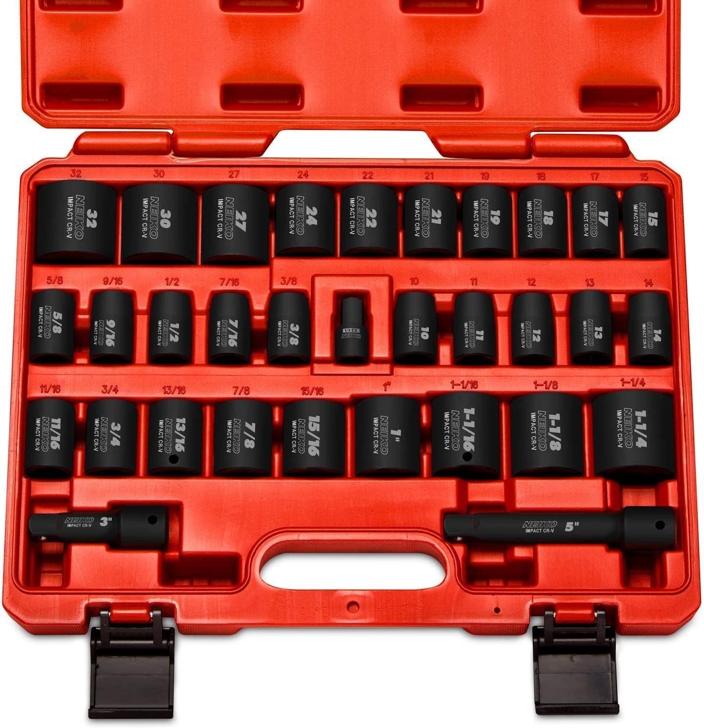 02447A 1/2″ Drive Master Impact Socket Set, 32 Piece Shallow Socket Assortment